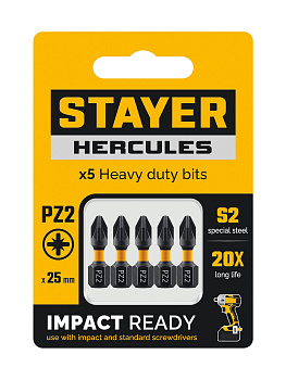 Торсионные биты STAYER PZ 2, 25 мм, 5 шт HERCULES