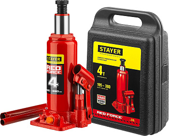 STAYER RED FORCE, в кейсе, 4 т, 195 - 380 мм, бутылочный гидравлический домкрат, Professional (43160