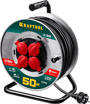 KRAFTOOL K-315, КГ, 3 x 1.5 мм2, 50 м, 3700 Вт, IP44, силовой удлинитель на стальной катушке (55085-