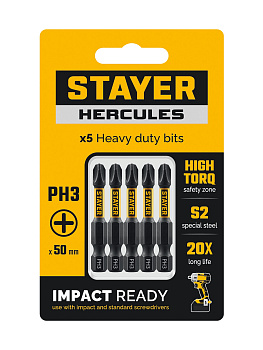 Торсионные биты STAYER PH 3, 50 мм, 5 шт HERCULES