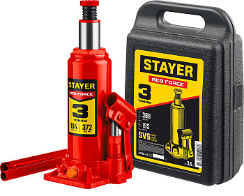 STAYER RED FORCE, в кейсе, 3 т, 194 - 375 мм, бутылочный гидравлический домкрат, Professional (43160