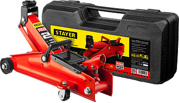 STAYER R-28 RED FORCE, в кейсе, 2 т, 130 - 350 мм, подкатной домкрат для легковых а/м, Professional